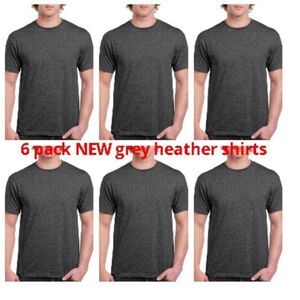 NEW 6 pack men shirt short sleeve 6 dark grey heather shirts great deal!